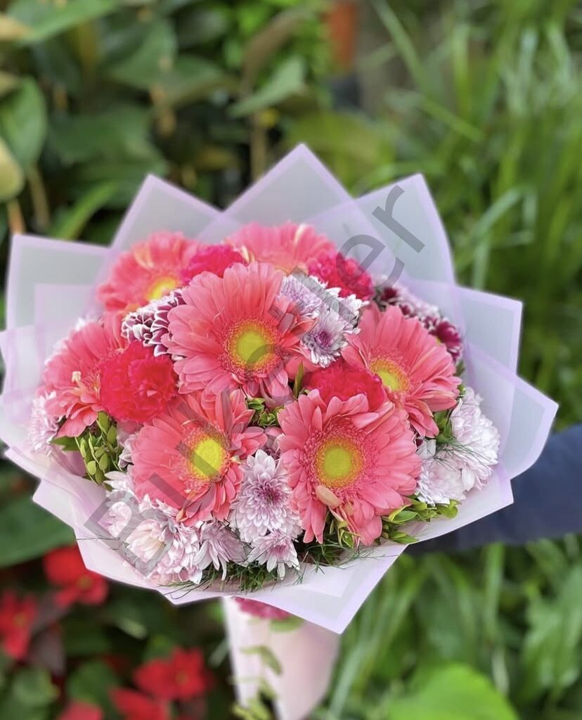 Bukette Pembe Gerberalar & Pembe Papatyalar