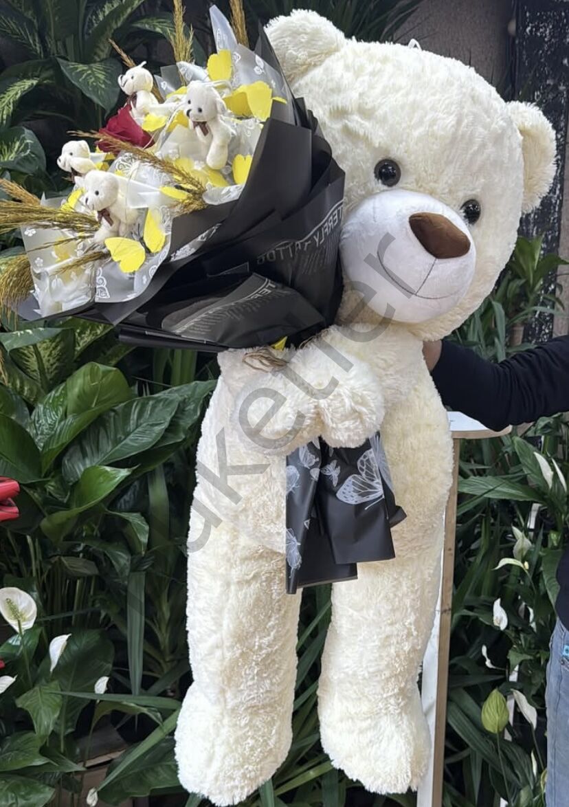 Büyük Boy Beyaz Ayıcık & Işıklı Ayıcıklı Kelebek Buketi