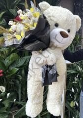 Büyük Boy Beyaz Ayıcık & Işıklı Ayıcıklı Kelebek Buketi