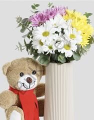 Vazoda Renkli Papatyalar & Ayıcık